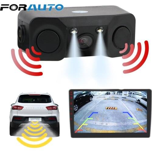 Night Vision Universal LED Light 3 In 1 Rear View Camera DC 12V Mini Alarm Reversing Radar Sensor Detector Car Accessories