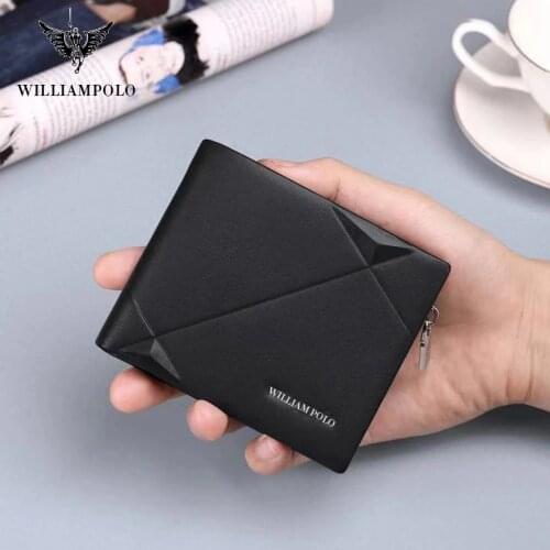 WilliamPolo leather wallet mens bimodal folding zipper mini card bag fashion design young and middle-aged drivers license clip
