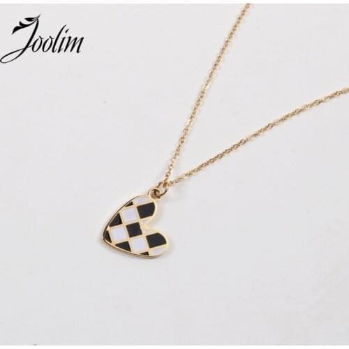 Joolim Jewelry Wholesale Checkerboard Black And White Heart Pendant Necklace Waterproof Gold Jewelry