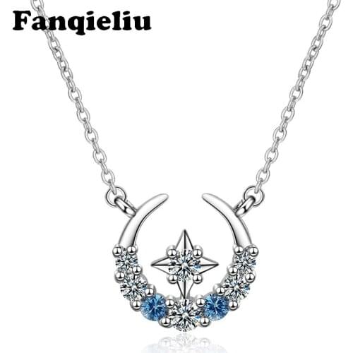 Fanqieliu Cubic Zircon Moon Star Pendants 925 Sterling Silver Chain Crystal Pendant Necklace For Women FQL20261
