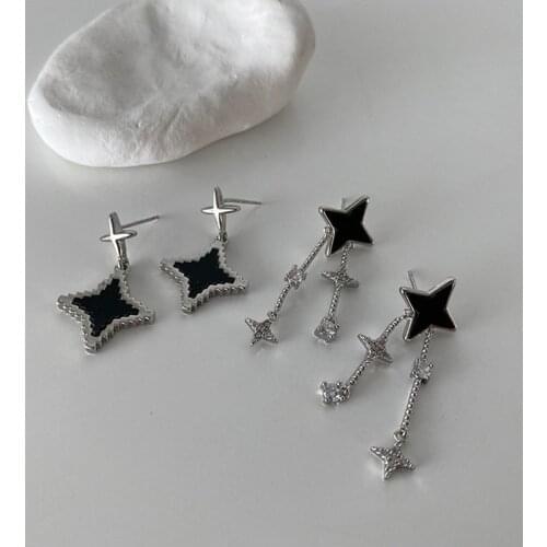 AOMU 2021 Summer Sweet Cool Fashion Vintage Personality Simple Black Astral Silver Color Geometric Metal Drop Earrings for Women