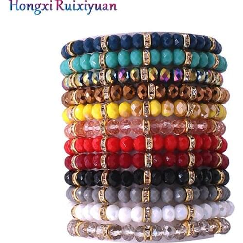 Fashion crystal bracelet beaded rhinestone 6mm crystal beads ladies bracelet handmade elastic color wrist jewelry 2020