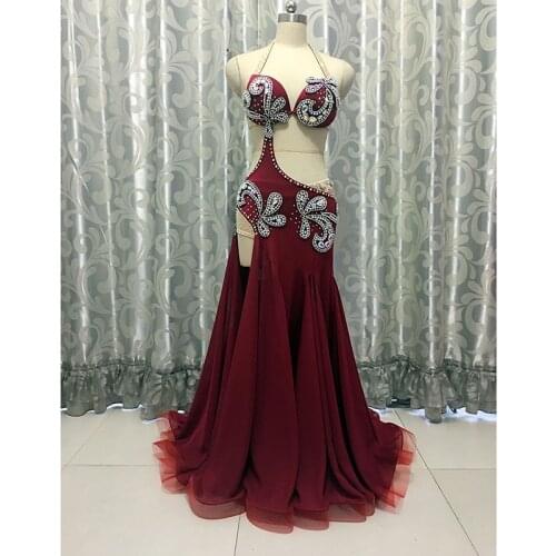 2018 Original Belly Dance Costume For Ladies Burgundy Dress Professional Women Dress Fashion Sexy Competitive Costumes B231