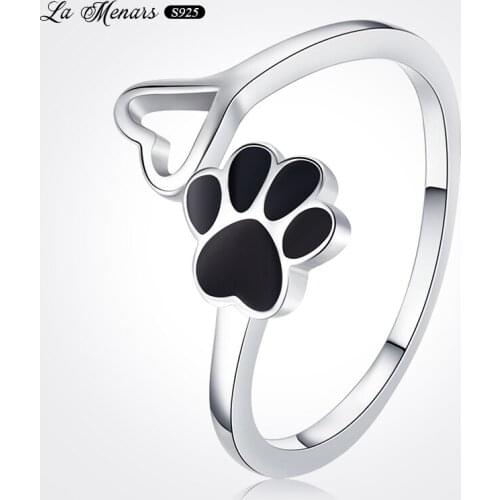La Menars 925 Sterling Silver Dog CLaw Open Adjustable Finger CZ Ring Women Personalized Fashion Accessories