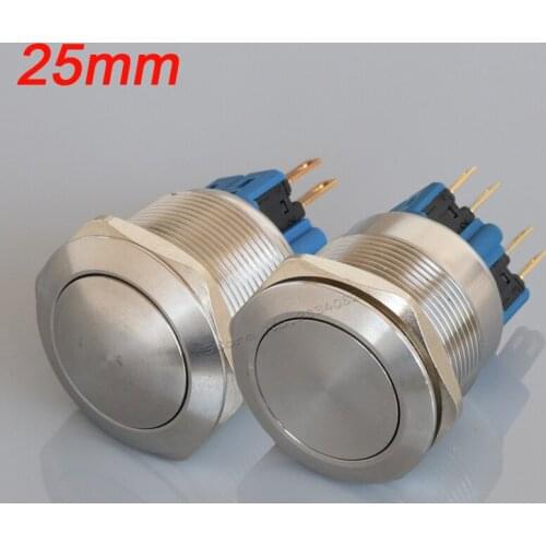 25mm Maintained Momentary Push Button Switch Stainless Steel 4 pin 1NO1NC Silver Contact Metal Press Self Latching Switch