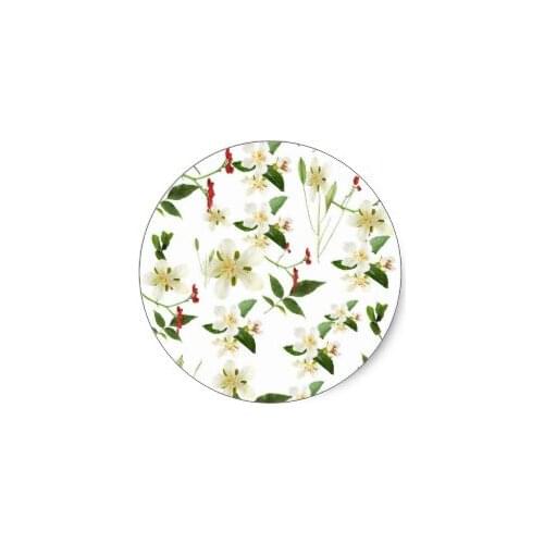 3.8cm WHITE GREEN WHIMSY FLORALS SHABBY CHIC CLASSIC ROUND STICKER