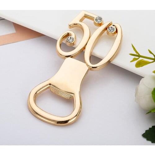 50pcs / lot 50th Wedding Anniversary Souvenirs Birthday Party Gift For Guest Gold Digital 50 Bottle Opener