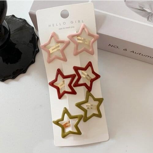 6Pcs/Set Star Heart Shape Hair Snap Clips Waterdrop Hairpins For Girls Metal Hair Clip Headwear Kids Hair Accessories BB Clips