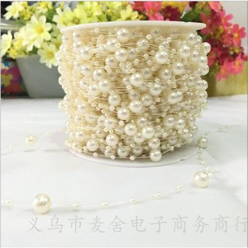 60Meters/Lot Beige Fishing Line Artificial 8+3mm Pearls Beads Chain Garland Flowers For Wedding Bridal Bouquet Flower Decoration