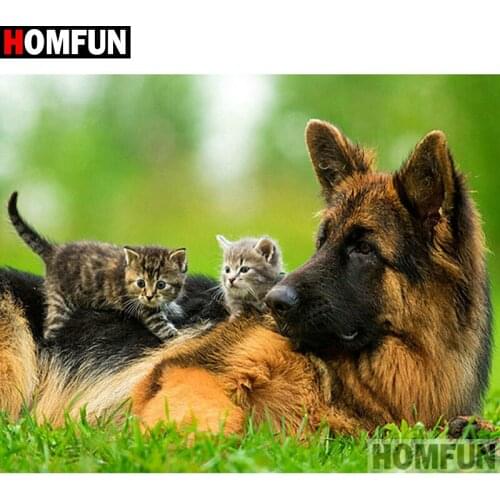 HOMFUN Full Square/Round Drill 5D DIY Diamond Painting "Animal cat and dog"3D Diamond Embroidery Cross Stitch Home Decor A20225