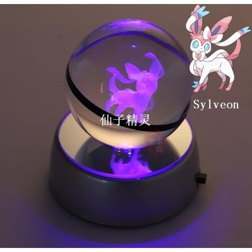 Anime Pokemon Sylveon Poke Ball Engraving Crystal Ball with LED Light Base Toy for Children