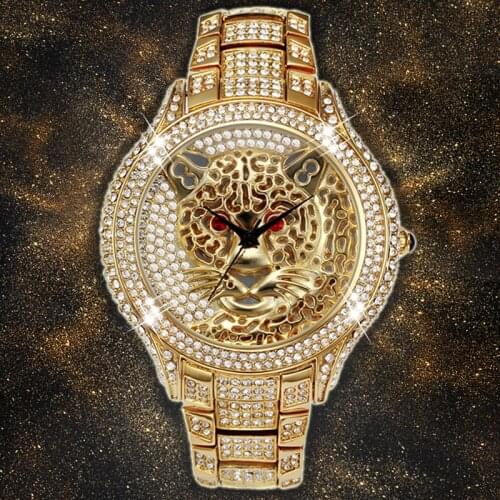 MISSFOX Mens Watches Gold Tiger Red Eyes Stainless Steel Quartz Watches 2020 Waterproof Male Clock Watches Relogio Masculino