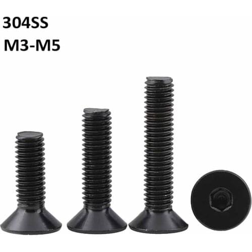 Black 304 Stainless Steel Countersunk Head Hex Socket Screws Flat Hexagon Bolts DIN7991 M3 M4 M5