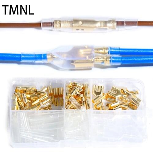 4.0mm Bullet Connector Car Cold pres Crimp Cable Lug Electrical Connection Terminals Wire Sleeves Brass plug Male + Female 1 : 2