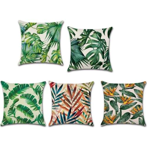 Decorative Throw Pillow Case Tropical Plants Green Leaf Palm Monstera Sofa Home Car Capa De Almofadas 45x45cm