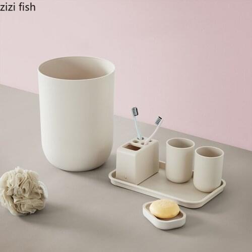 Concise Bathroom Accessories 6 Pcs/set Portable Soap Dispenser Toothbrush Holder Soap Dish Solid Color Plastic Bath Supplies