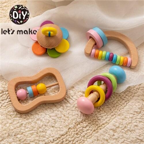 Lets Make 0-12 Months HOT SALE baby rattle Toys Colorful Wooden Blocks Music Rattles Graphic Cognition Early Educational Toys F