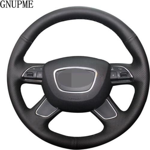 DIY Hand-stitched Black Artificial Leather Car Steering Wheel Cover For Audi A6 (C7) A4 (B8) A7 A8 A8 L Allroad Q5 2013-2017 Q7