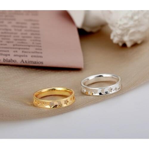 Hollow Star And Moon Ring Stainless Steel Cute Aesthetic Rings For Women Finger Jewelry Accessories Fashion Korean Style Gifts