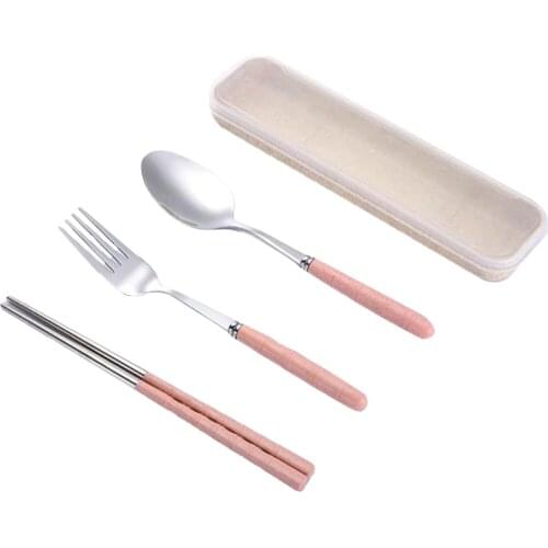 Three-piece Outdoor Camping Fork Spoon Chopsticks with Rectangular Shape case Flatware Set