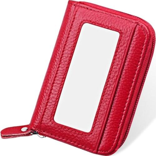 ID Credit Card Holder Cow Leather Zipper Blocking Cards Case Organizer Security Wallet for Men Women New