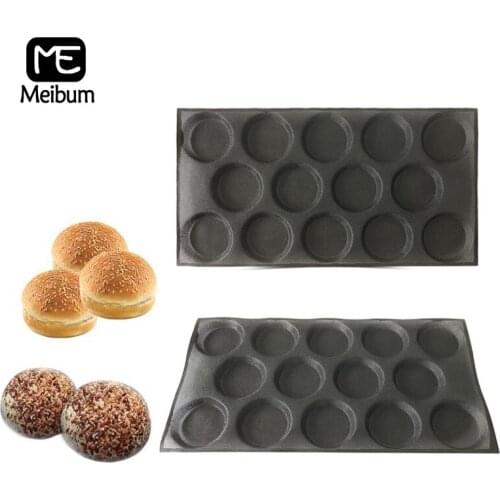 Meibum 14 Cavity Black Porous Silicone Mold Cookie Bun Hamburger Mould Round Milky Bread Tray Non Stick Bakeware Baking Tools