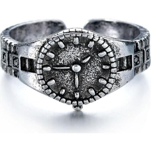 Fashion Unique Creative Silver Color Watch Ring For Men Women Vintage Design Adjustable Open Finger Rings Trendy Jewelry Gift