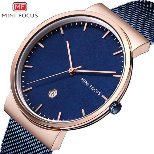 MINI FOCUS 2019 Fashion Minimalist Quartz Mens Watches Top Brand Luxury Ultra Thin Mesh Strap Date Blue Dial Urban Modern Clock