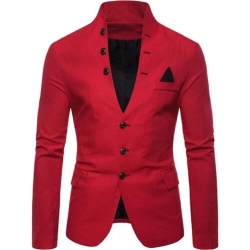 Men Blazers Long Sleeve Stand Collar Tuxedos Suit Blazer 3 Button Pocket Slim Jacket Coat Slim-fit tuxedos suit blazer 2021