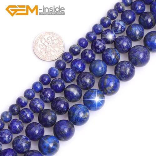 Natural Blue Lapis Lazuli Stone Round Big Hole Loose Beads for Jewelry Making 15" Strand Chakras Beads DIY Bracelet Necklace