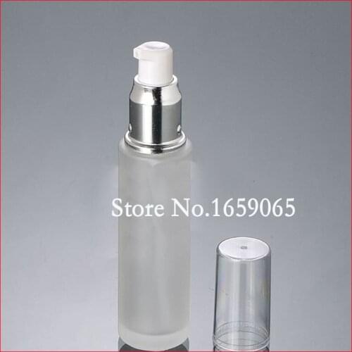 NEW 50ml frosted glass bottle w shiny silver pump for serum/lotion/emulsion/gel/essence cosmetic packing pump Refillable bottle