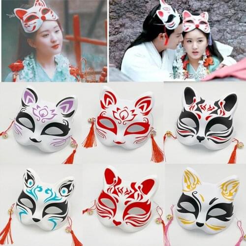 New style painted Japanese style and wind fox half face antique cat face mask masquerade cartoon anime cat face mask