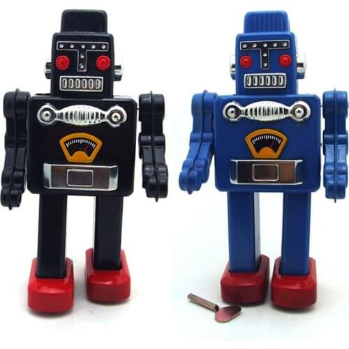 Tin Blue Robot 23cm Nostalgic Wind Up Retro Collection Toy Store Window Personality Home Decoration Clockwork Figures Tin Toys