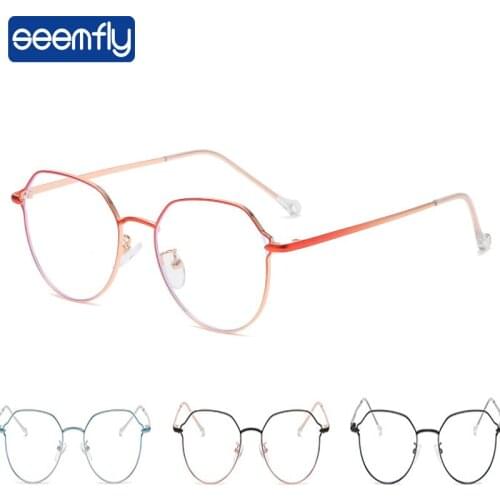 Seemfly New Gradient Macaron Glasses Frame Women Anti-blue Light glasses Eyewear Retro Metal Flat Mirror Spectacles For Men