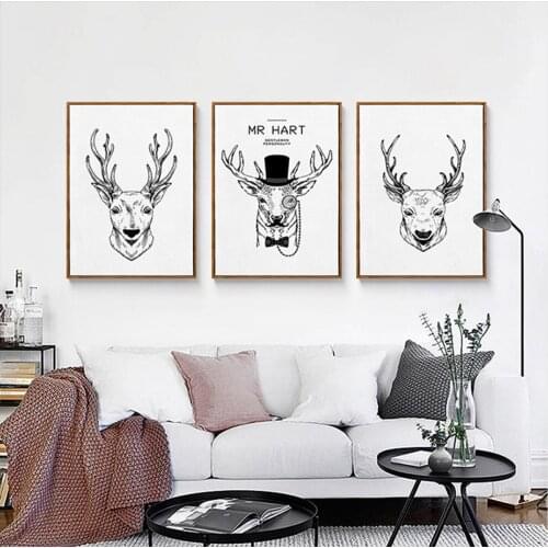 Deer Elk Head Canvas Poster Simple Art Animal Poster Canvas Print Painting Wall Art Living Room Home Decoration