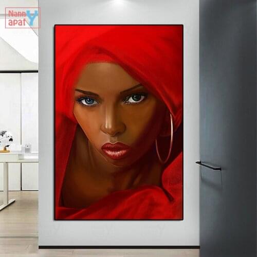Sexy Lady In Red Oil Painting Beautiful African Posters and Prints Modern Canvas Painting Wall Art Picture Decor for Living Room