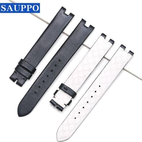 SAUPPO Watch Accessories 12mm 14mm Suitable for Gucci 141.4 and 141.5 First Layer Leather Pin Buckle Plain Grain
