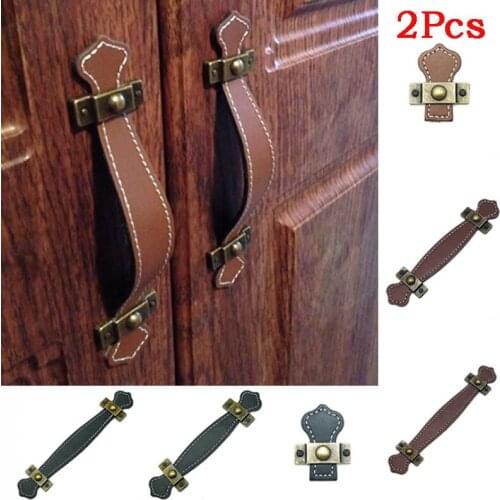 2Pcs PU Cabinet Handle Zinc Alloy Synthetic Leather Cabinet Pull Kitchen Cabinet Door Handles Wardrobe Dresser Knob