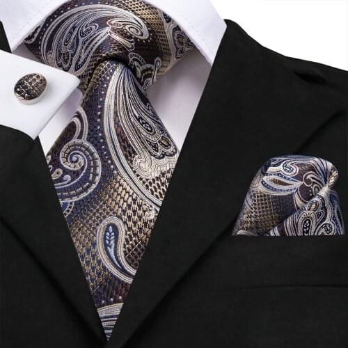 SN-3212 Men Tie For Men Necktie Paisley Silk Tie Cufflinks Set Jacquard Brown Formal Mens Tie For Wedding Party Business Hi-Tie