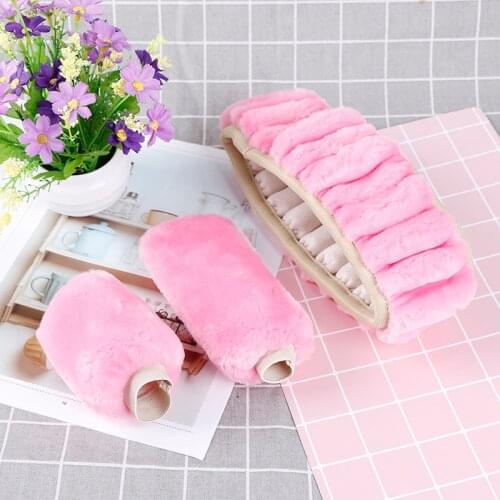 3Pcs/set Super thick Plush Gear Shift Collar pink winter Steering Wheel Cover+Handbrake cover + car Automatic Covers / Warm