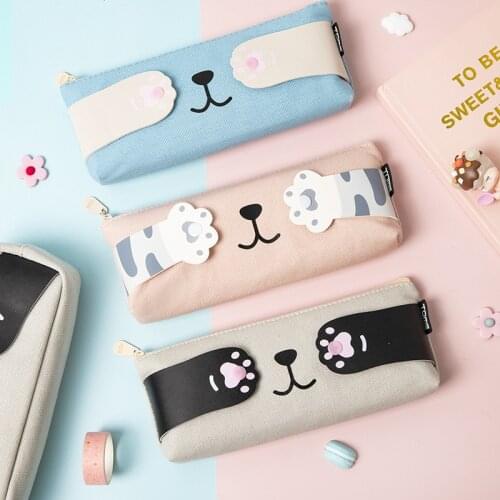 New Cat Canvas Pencil Case Quality Fabric School Supplies Stationery Gift Cute Pencil Box Fabric Pencilcase School Pen Bag