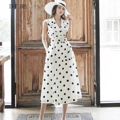 IVY HE High Quality Summer Dress Woman Clothing Fashion Casual Dot Printing Lady Midi Long Dress Traf ZAfu Party Vintage Dresses