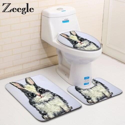 Zeegle Bathroom Mat Sets 3 Pieces Animal Pattern Bath Mat Soft Bathroom Rug Non Slip Floor Mats Pedestal Rug Toilet Mat Sets