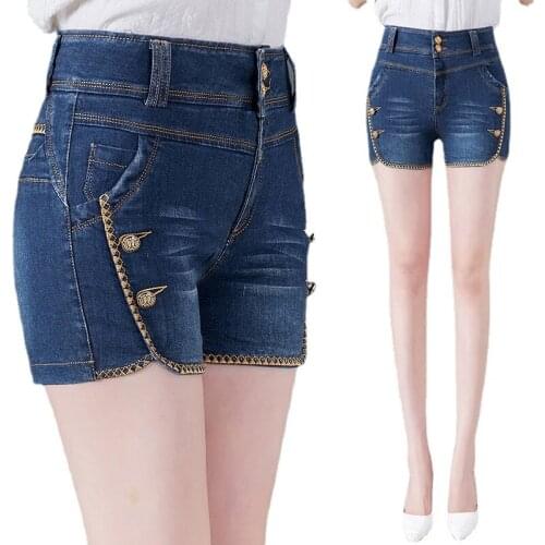 High Waist Denim Shorts for Women 2021 New Summer Wear Elastic plus Size Slimming Versatile Casual Straight-Leg Hot Pants