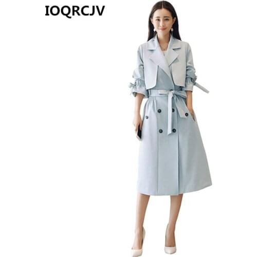 Women Trench Coat 2019 Autumn New Elegant Casual Long Sleeve Windbreaker Female Slim Double Breasted With Belt Outerwear R225