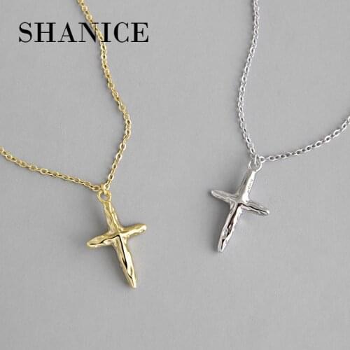 SHANICE Korean S925 sterling silver necklace INS minimalist irregular concave surface cross pendant clavicle women chocker gift
