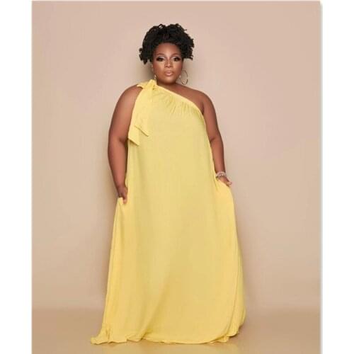 One Off Shoulder Women Dress Solid Loose Long Dresses Plus Size One Piece Suit Casual Street Wear Set Drop Shipping