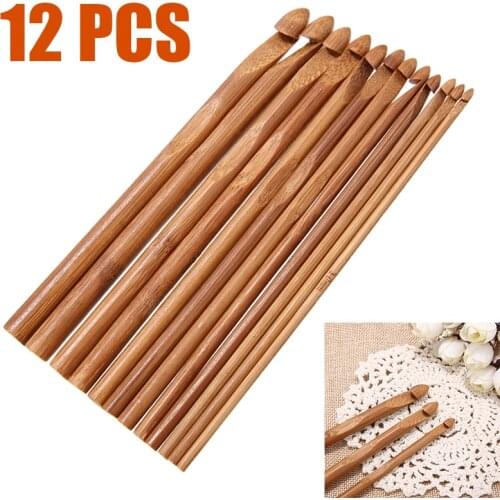 12pcs/set 3-10mm Bamboo Crochet Hooks DIY Knitting Needles Hooks Round Crochet Weave Sewing Tools