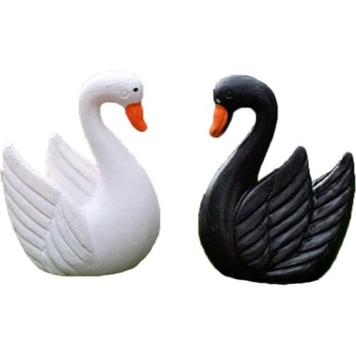 2 Pieces Swan Black White Cygnus Lake Model Cute Small Statue Figurine Exquisite Craft Ornament Miniatures Diy Home Garden Decor