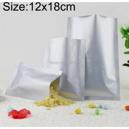 200PCS 12*18cm(4.72''*7.08'') 200micron Pure silver Aluminum Foil Bag Heat Seal Foil Bag Powder/Spice/Cooked Food storage pouch